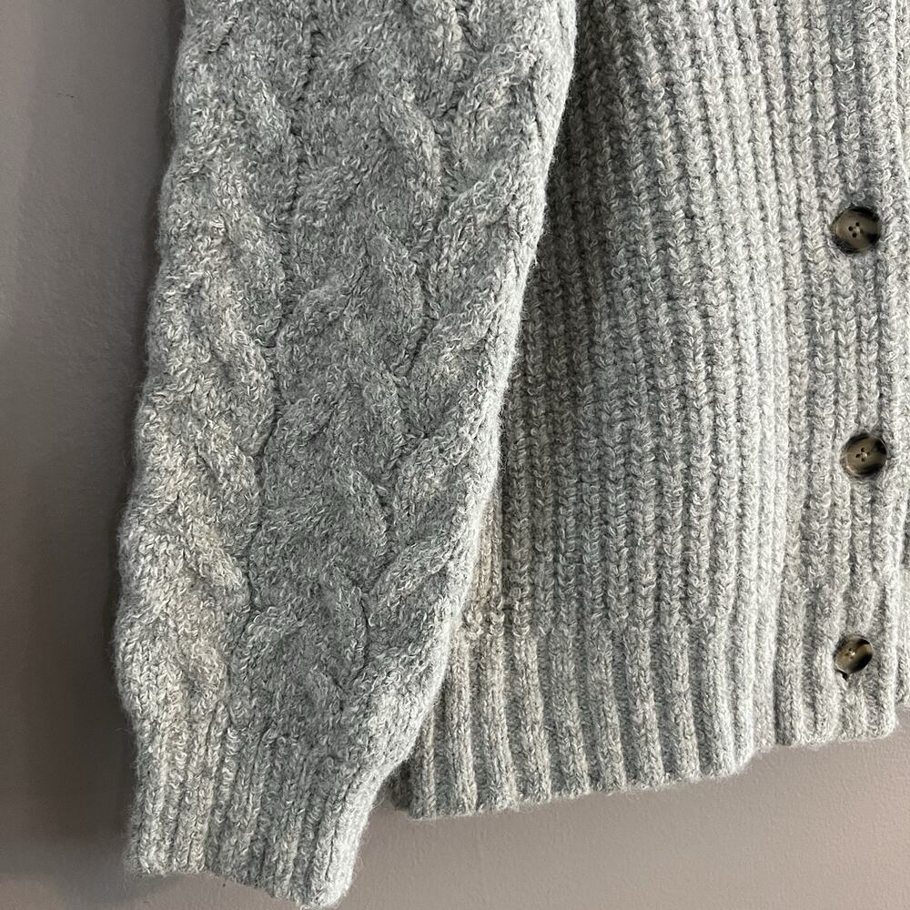 Lucky Brand Cable Knit Cardigan Sweater Wool Blend Chunky V-neck Pockets Gray M - Picture 7 of 16